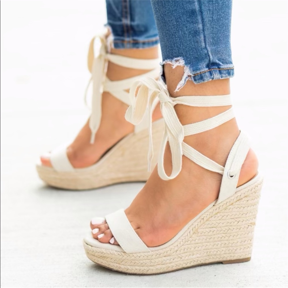 Lace Up Espadrille Wedges